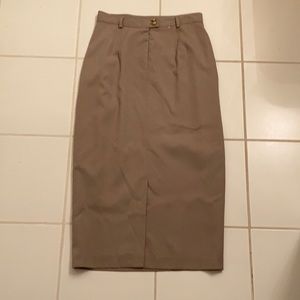 New Orleans Kenneth Gordon USA Vintage Lined Maxi Tan Skirt Sz 14 With Back Slit